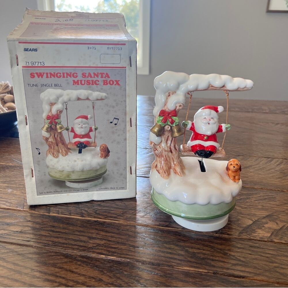 Vintage Sears Swinging Santa Music Box “ Jingle Bells” WORKS